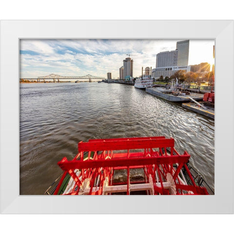 Paddle wheel in motion on the historic steamboat The Natchez in New Orleans-Louisiana-USA White Modern Wood Framed Art Print by Haney, Chuck