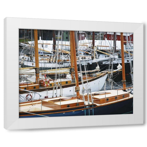 USA, Maine, Camden Sailboats in harbor White Modern Wood Framed Art Print by Terrill, Steve