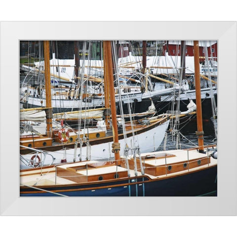 USA, Maine, Camden Sailboats in harbor White Modern Wood Framed Art Print by Terrill, Steve