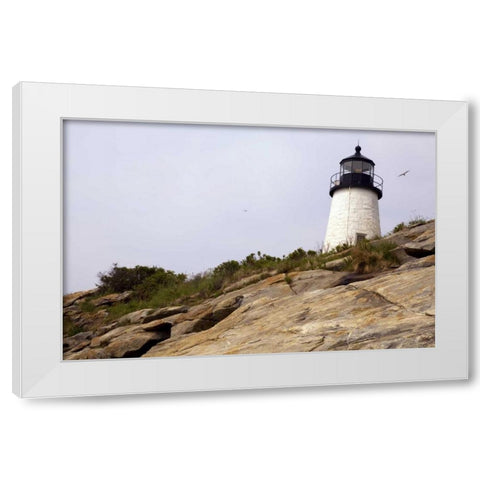 ME, Pemaquid Lighthouse overlooks coastline White Modern Wood Framed Art Print by Clemons, Kathleen