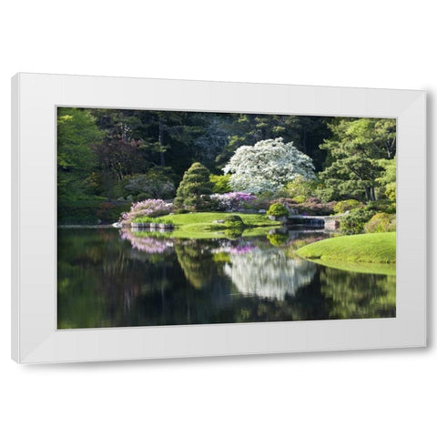 Maine, Northeast Harbor Garden pond scenic White Modern Wood Framed Art Print by Rotenberg, Nancy