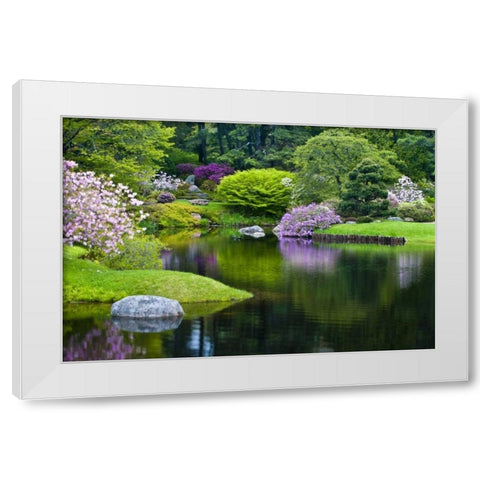 Maine, Northeast Harbor Green garden Scenic White Modern Wood Framed Art Print by Rotenberg, Nancy