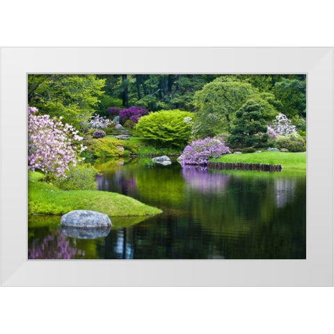 Maine, Northeast Harbor Green garden Scenic White Modern Wood Framed Art Print by Rotenberg, Nancy