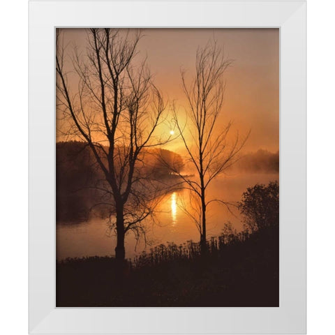 Maine Autumn sunrise over the Kennebec River White Modern Wood Framed Art Print by Terrill, Steve