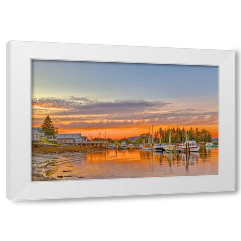ME, Acadia Boats rest in harbor at sunset White Modern Wood Framed Art Print by Lord, Fred