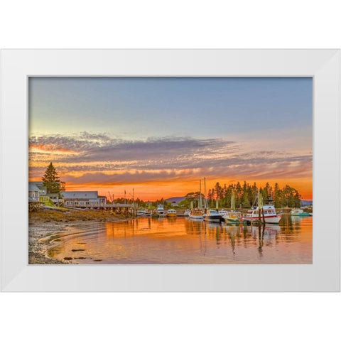 ME, Acadia Boats rest in harbor at sunset White Modern Wood Framed Art Print by Lord, Fred