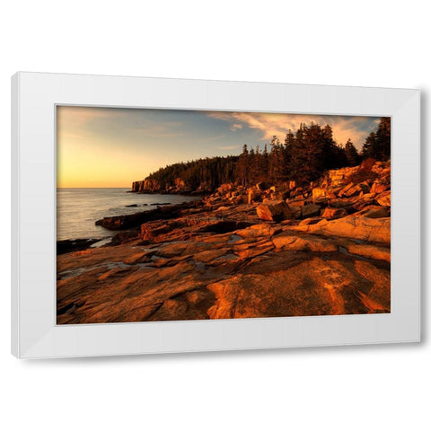 USA-Maine-Acadia National Park Sunrise on ocean coastline White Modern Wood Framed Art Print by Jaynes Gallery