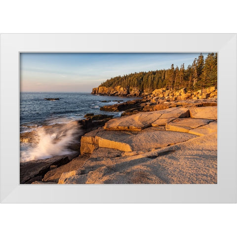 Otter Cliffs at sunrise in Acadia National Park-Maine-USA White Modern Wood Framed Art Print by Haney, Chuck