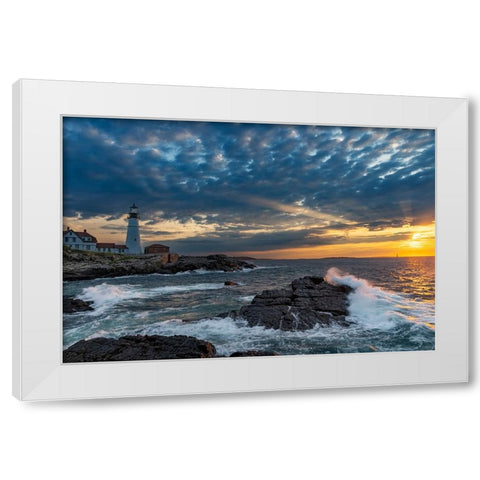 Sunrise at Portland Head Lighthouse in Portland-Maine-USA White Modern Wood Framed Art Print by Haney, Chuck