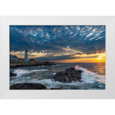 Sunrise at Portland Head Lighthouse in Portland-Maine-USA White Modern Wood Framed Art Print by Haney, Chuck