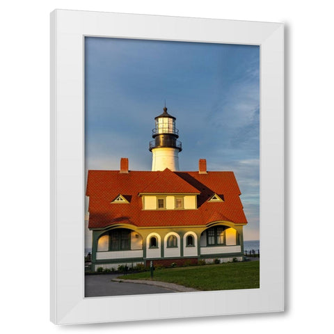 Sunset at Portland Head Lighthouse in Portland-Maine-USA White Modern Wood Framed Art Print by Haney, Chuck