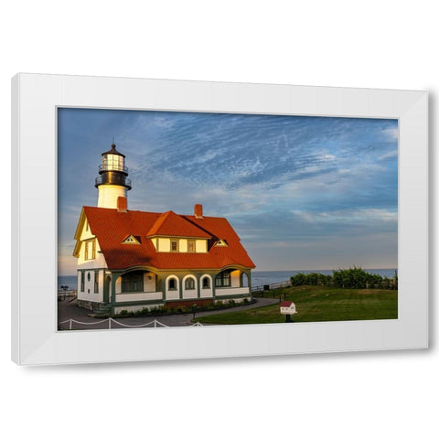 Sunset at Portland Head Lighthouse in Portland-Maine-USA White Modern Wood Framed Art Print by Haney, Chuck