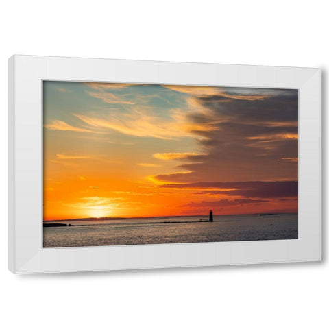 Spectacular sunrise clouds over Ram Island Ledge Lighthouse in Portland-Maine-USA White Modern Wood Framed Art Print by Haney, Chuck