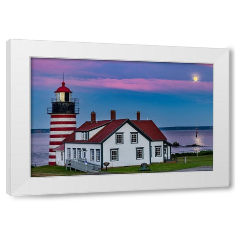 West Quoddy Head Lighthouse is the easternmost point in USA near Lubec-Maine-USA White Modern Wood Framed Art Print by Haney, Chuck