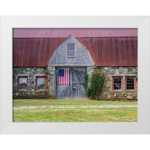Maine Historic Stone Barn Farm (1820) in Bar Harbor White Modern Wood Framed Art Print by Eggers, Julie
