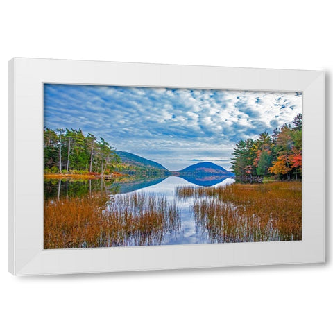 USA-New England-Maine-Acadia National Park and Jordon Pond on very calm Autumn day White Modern Wood Framed Art Print by Gulin, Sylvia