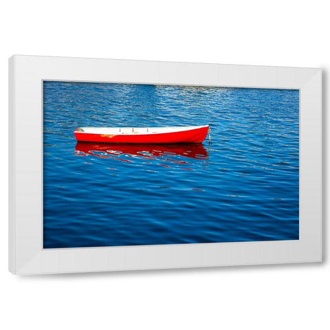 USA-New England-Maine-Camden-Camden Harbor and boat anchored in the harbor White Modern Wood Framed Art Print by Gulin, Sylvia
