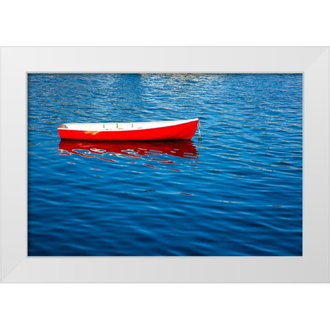 USA-New England-Maine-Camden-Camden Harbor and boat anchored in the harbor White Modern Wood Framed Art Print by Gulin, Sylvia