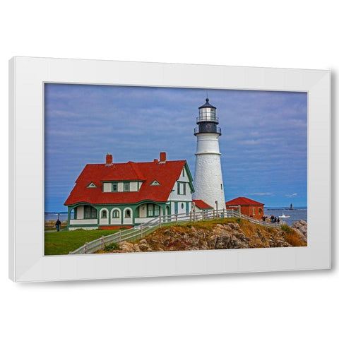 USA-New England-Maine-Cape Elizabeth-Atlantic Portland Head Lighthouse during the Fall season White Modern Wood Framed Art Print by Gulin, Sylvia