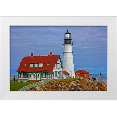 USA-New England-Maine-Cape Elizabeth-Atlantic Portland Head Lighthouse during the Fall season White Modern Wood Framed Art Print by Gulin, Sylvia