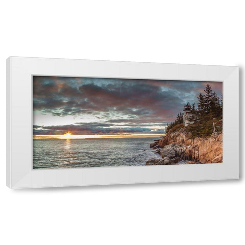 Maine-Mt Desert Island-Acadia National Park-Bass Harbor-Bass Harbor Head Lighthouse-autumn-dusk White Modern Wood Framed Art Print by Bibikow, Walter