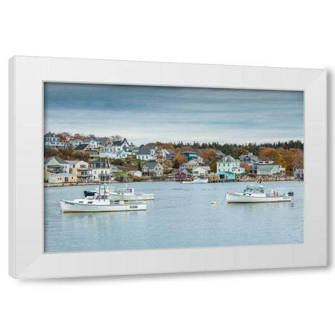 Maine-Stonington-Stonington Harbor-autumn White Modern Wood Framed Art Print by Bibikow, Walter