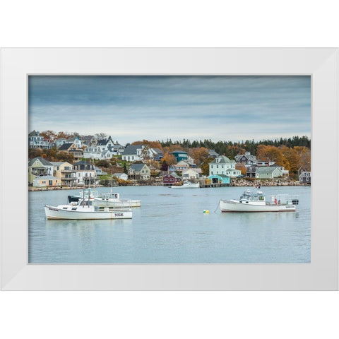 Maine-Stonington-Stonington Harbor-autumn White Modern Wood Framed Art Print by Bibikow, Walter