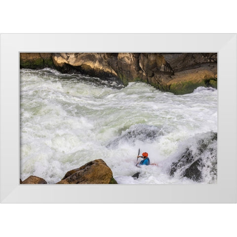 USA-Maryland-Great Falls-Potomac River and Kayaker White Modern Wood Framed Art Print by Looney, Hollice
