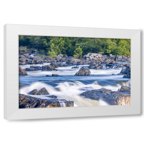 Usa-Maryland Great Falls Overlook-Potomac River-Long Exposure of the Water of the Potomac White Modern Wood Framed Art Print by Looney, Hollice