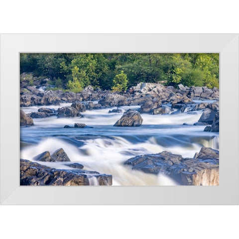 Usa-Maryland Great Falls Overlook-Potomac River-Long Exposure of the Water of the Potomac White Modern Wood Framed Art Print by Looney, Hollice