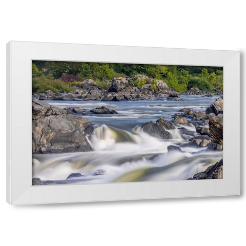 Usa-Maryland Great Falls Overlook-Potomac River-Long Exposure of the Water of the Potomac White Modern Wood Framed Art Print by Looney, Hollice
