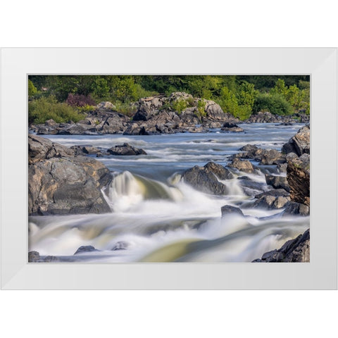 Usa-Maryland Great Falls Overlook-Potomac River-Long Exposure of the Water of the Potomac White Modern Wood Framed Art Print by Looney, Hollice