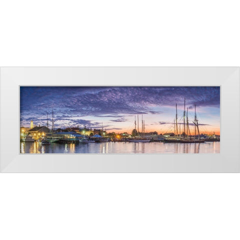 New England-Massachusetts-Cape Ann-Gloucester-Gloucester Schooner Festival-schooners at dawn White Modern Wood Framed Art Print by Bibikow, Walter