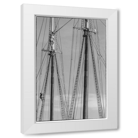 New England-Massachusetts-Cape Ann-Gloucester-Gloucester Schooner Festival-schooner masts White Modern Wood Framed Art Print by Bibikow, Walter