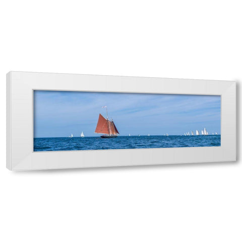 New England-Massachusetts-Cape Ann-Gloucester-Gloucester Schooner Festival-schooner parade of sail White Modern Wood Framed Art Print by Bibikow, Walter