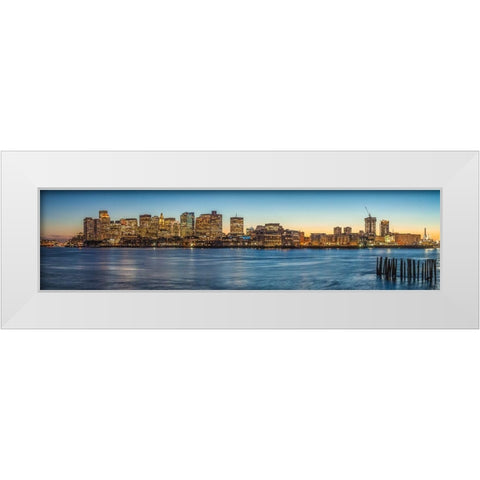 New England-Massachusetts-Boston-city skyline from Boston Harbor-dusk White Modern Wood Framed Art Print by Bibikow, Walter