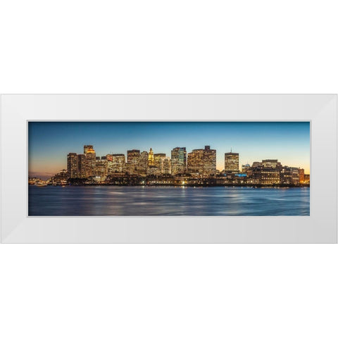 New England-Massachusetts-Boston-city skyline from Boston Harbor-dusk White Modern Wood Framed Art Print by Bibikow, Walter