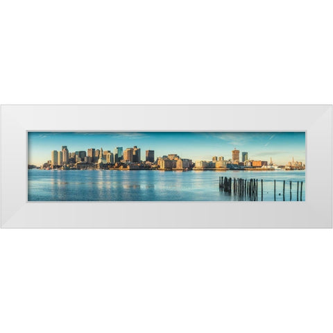 New England-Massachusetts-Boston-city skyline from Boston Harbor-dawn White Modern Wood Framed Art Print by Bibikow, Walter