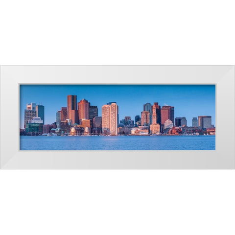 New England-Massachusetts-Boston-city skyline from Boston Harbor-dawn White Modern Wood Framed Art Print by Bibikow, Walter