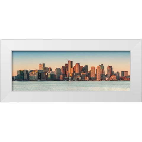 New England-Massachusetts-Boston-city skyline from Boston Harbor-dawn White Modern Wood Framed Art Print by Bibikow, Walter