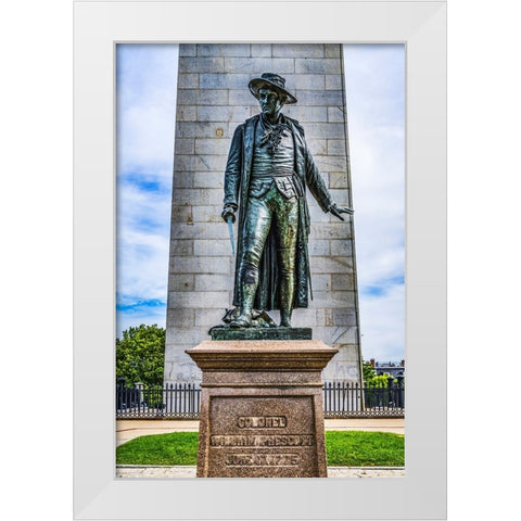 William Prescott Statue-Bunker Hill Battle Monument-Charlestown-Boston-Massachusetts-Site of June 1 White Modern Wood Framed Art Print by Perry, William