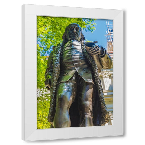 Benjamin Franklin Statue-Boston-Massachusetts-Front of the Boston Latin School founded 1635-Statue  White Modern Wood Framed Art Print by Perry, William
