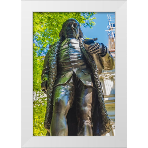 Benjamin Franklin Statue-Boston-Massachusetts-Front of the Boston Latin School founded 1635-Statue  White Modern Wood Framed Art Print by Perry, William