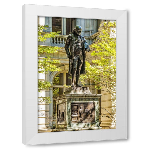 Benjamin Franklin Statue-Boston-Massachusetts-Front of the Boston Latin School founded 1635-Statue  White Modern Wood Framed Art Print by Perry, William