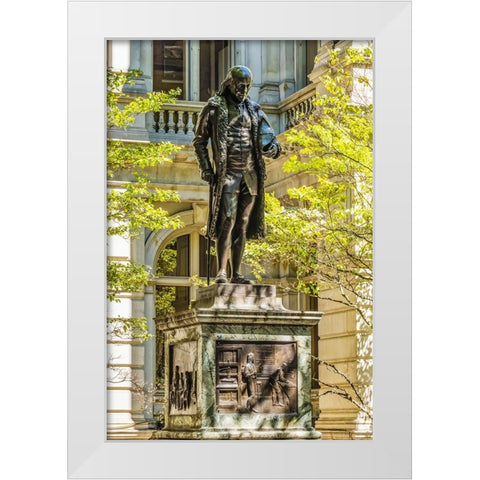 Benjamin Franklin Statue-Boston-Massachusetts-Front of the Boston Latin School founded 1635-Statue  White Modern Wood Framed Art Print by Perry, William