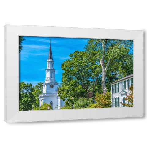 First Parish Church-Harrington House-Lexington Battle Green-Massachusetts-Site of April 19-1775 fir White Modern Wood Framed Art Print by Perry, William