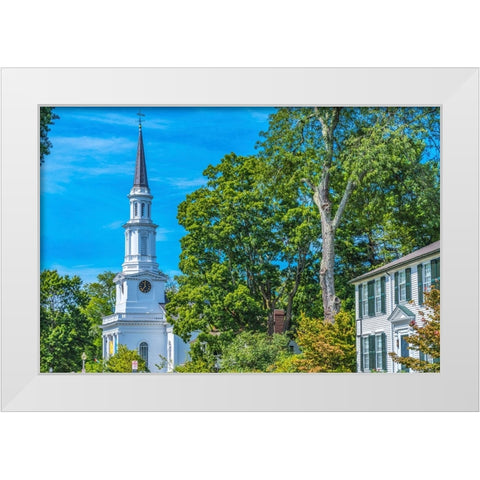 First Parish Church-Harrington House-Lexington Battle Green-Massachusetts-Site of April 19-1775 fir White Modern Wood Framed Art Print by Perry, William
