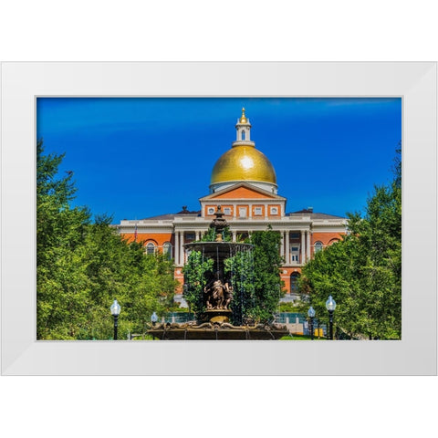 Brewer Fountain-Boston Common-State House-Boston-Massachusetts-Fountain cast in 1868 by Lenard-Mass White Modern Wood Framed Art Print by Perry, William