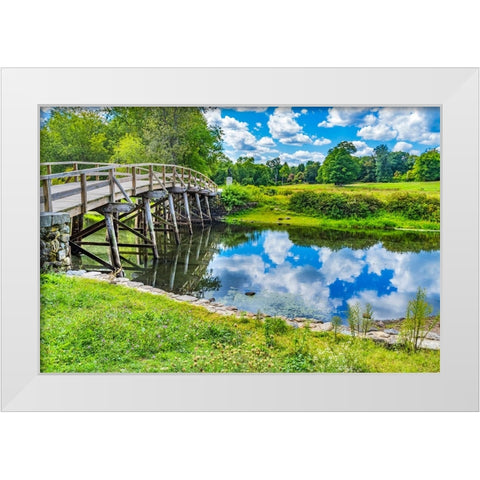 Old North Bridge Concord River Minute Man National Historical Park American Revolution Monument Mas White Modern Wood Framed Art Print by Perry, William