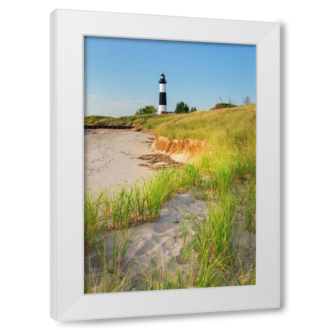 Big Sable Point Lighthouse on the eastern shore of Lake-Michigan Ludington State Park-Michigan White Modern Wood Framed Art Print by Majchrowicz, Alan